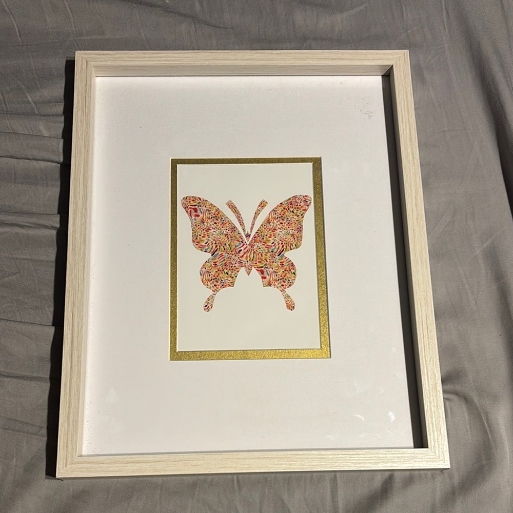 Framed Butterfly Art with Gold Accents